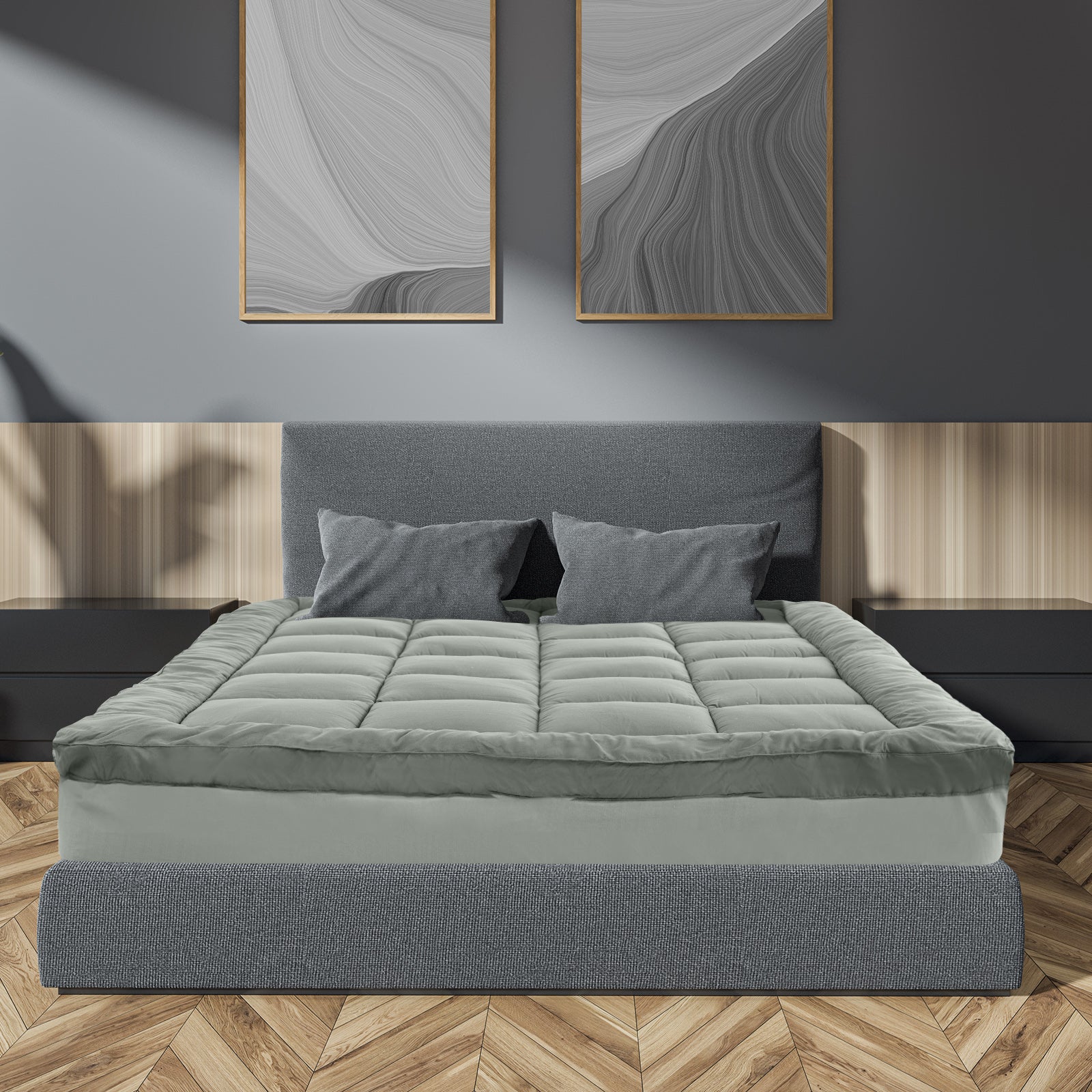 Royal Comfort Charcoal Bamboo Blend Topper 800GSM 45cm Skirt Luxury Bedding - Single - Charcoal V160-10003952