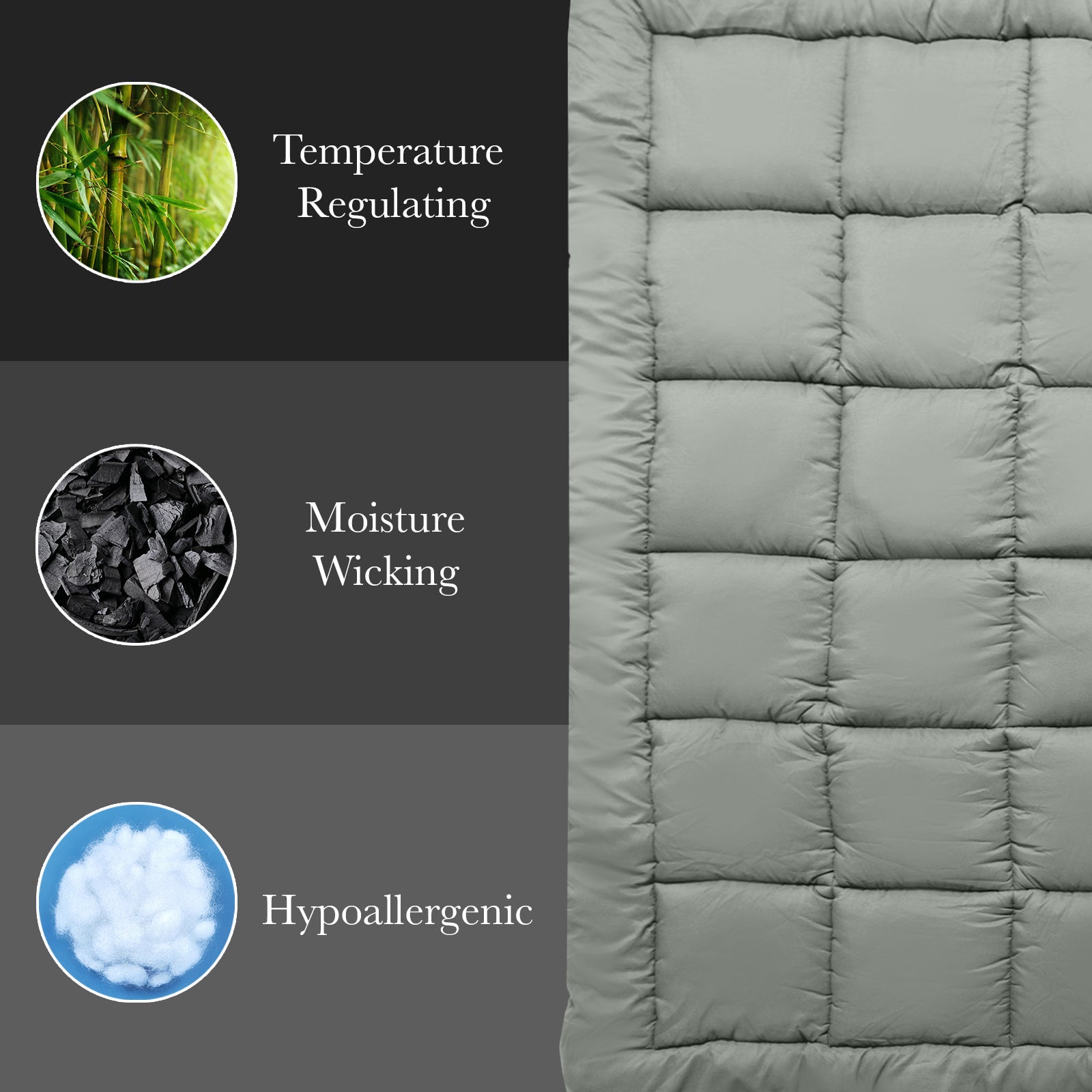 Royal Comfort Charcoal Bamboo Blend Topper 800GSM 45cm Skirt Luxury Bedding - Queen - Charcoal V160-10003954