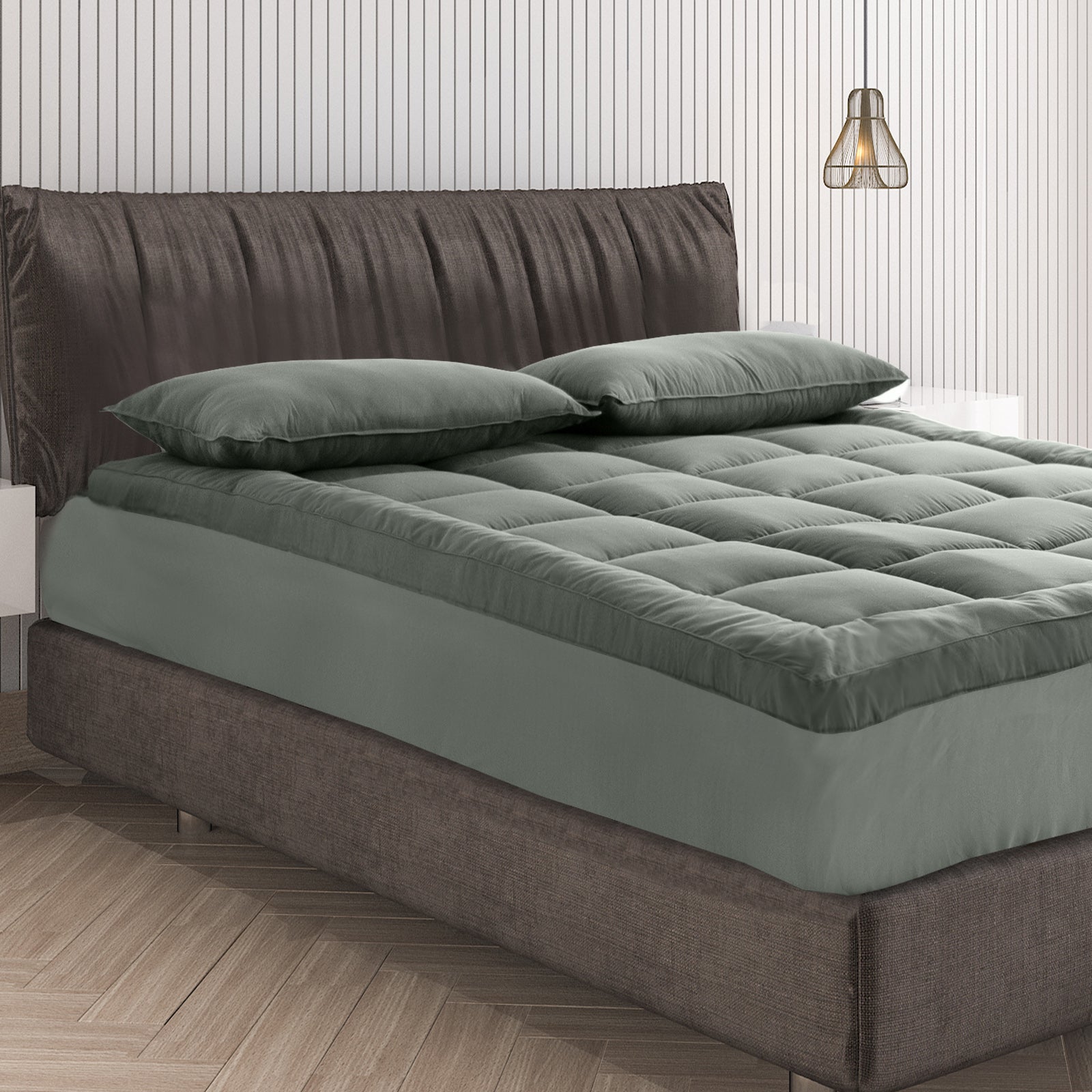 Royal Comfort Charcoal Bamboo Blend Topper 800GSM 45cm Skirt Luxury Bedding - King - Charcoal V160-10003955