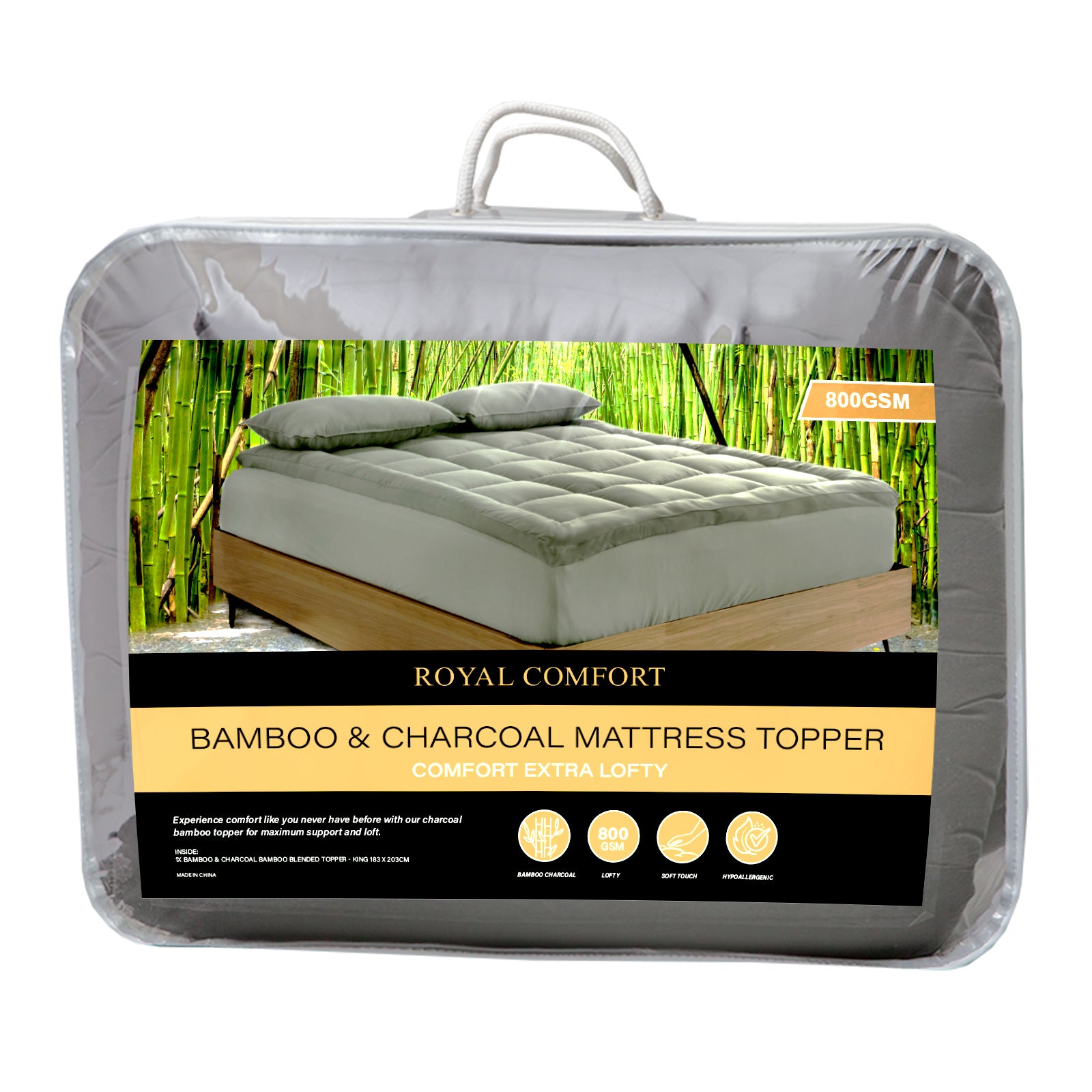 Royal Comfort Charcoal Bamboo Blend Topper 800GSM 45cm Skirt Luxury Bedding - King - Charcoal V160-10003955