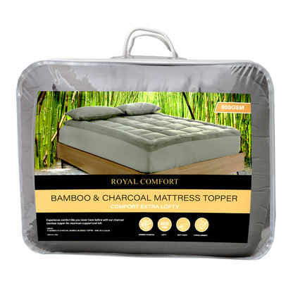 Royal Comfort Charcoal Bamboo Blend Topper 800GSM 45cm Skirt Luxury Bedding - King - Charcoal V160-10003955
