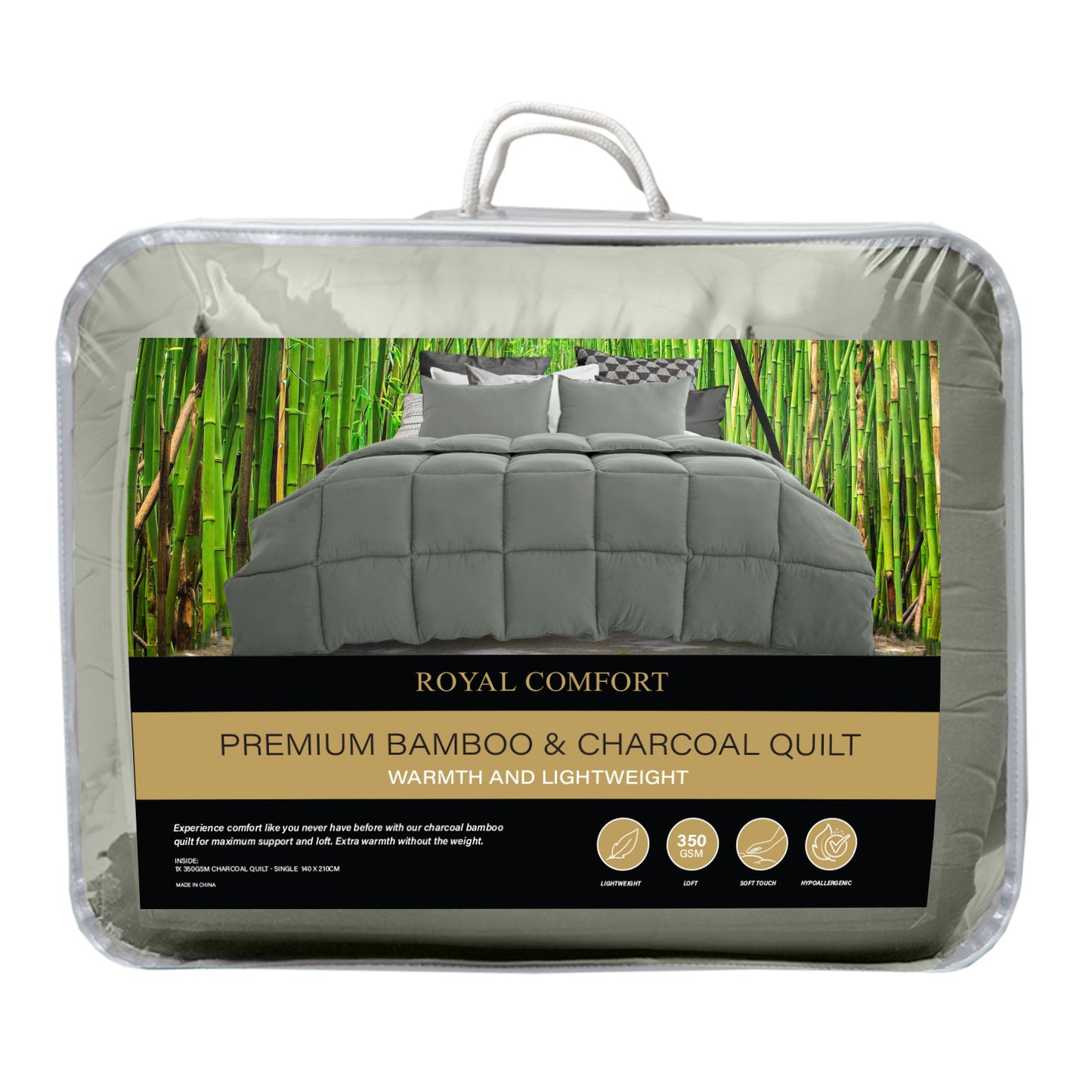 Royal Comfort 350GSM Charcoal Bamboo Quilt Luxury Bedding Duvet All Seasons - King - Charcoal V160-10003965