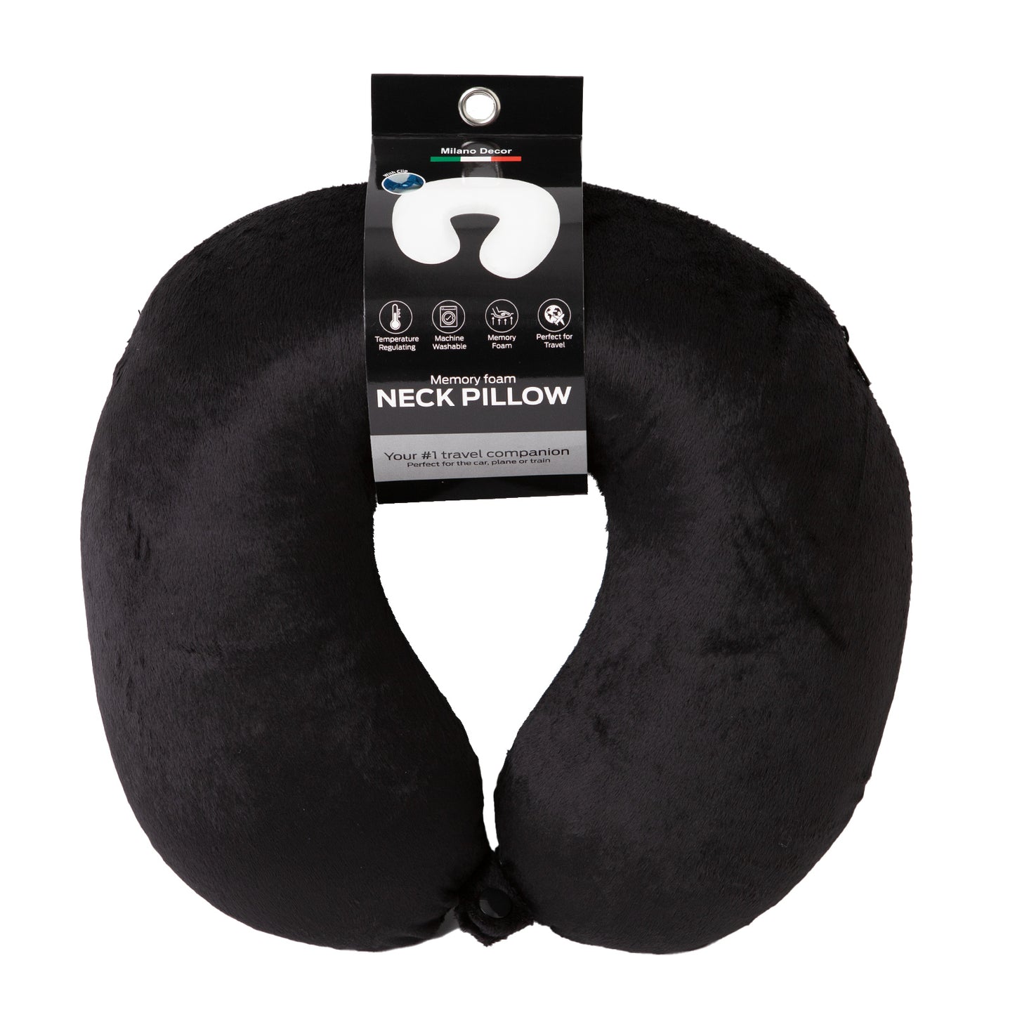 Milano Decor Memory Foam Travel Neck Pillow With Clip Cushion Support Soft Black V160-10004244
