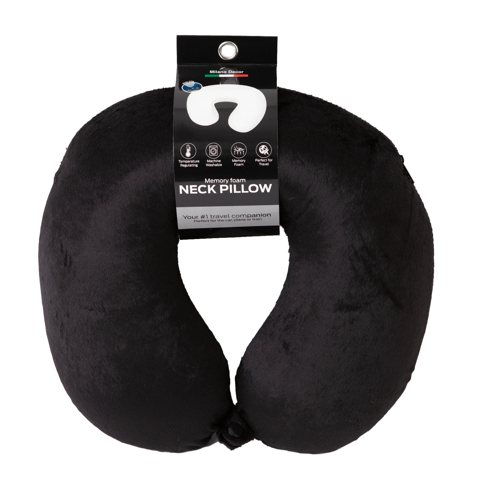 Milano Decor Memory Foam Travel Neck Pillow With Clip Cushion Support Soft Black V160-10004244