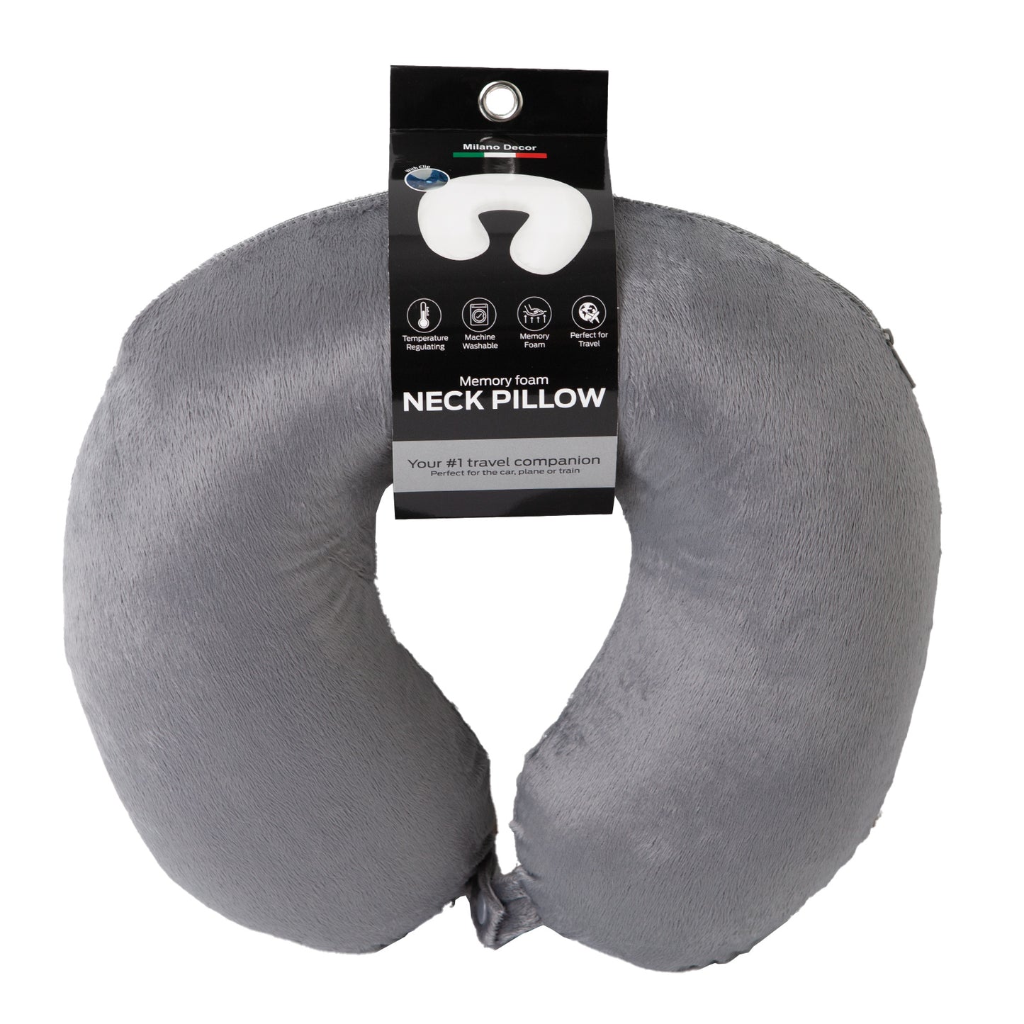 Milano Decor Memory Foam Travel Neck Pillow With Clip Cushion Support Soft Grey V160-10004245