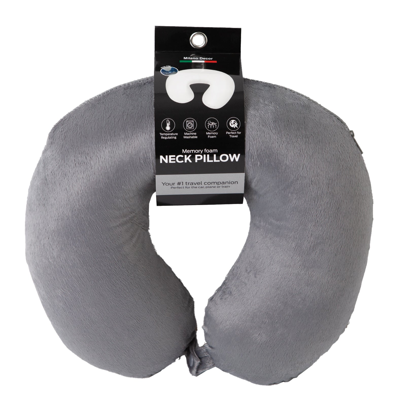 Milano Decor Memory Foam Travel Neck Pillow With Clip Cushion Support Soft Grey V160-10004245