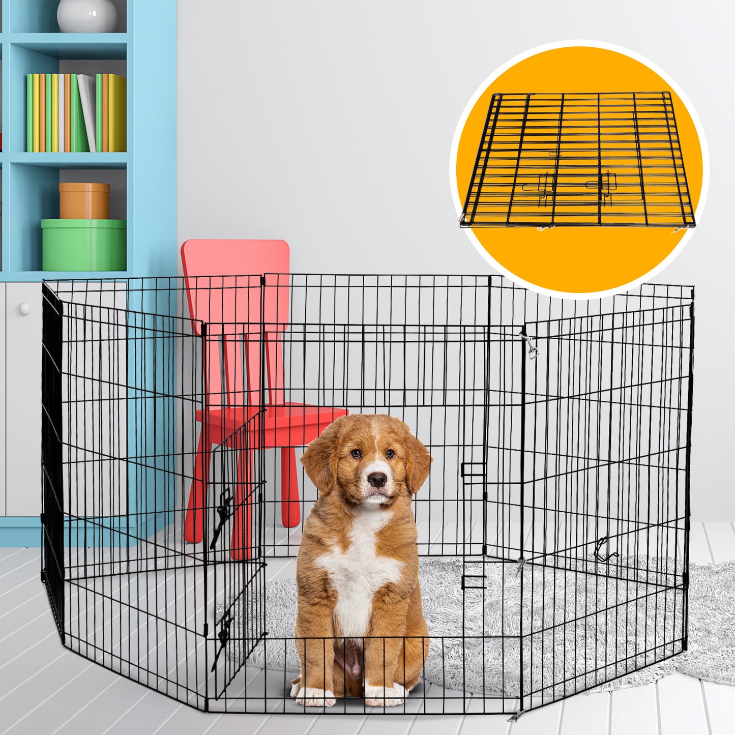 4Paws 8 Panel Playpen Puppy Exercise Fence Cage Enclosure Pets Black All Sizes - 30" - Black V160-10004322