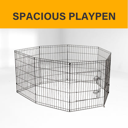 4Paws 8 Panel Playpen Puppy Exercise Fence Cage Enclosure Pets Black All Sizes - 30" - Black V160-10004322