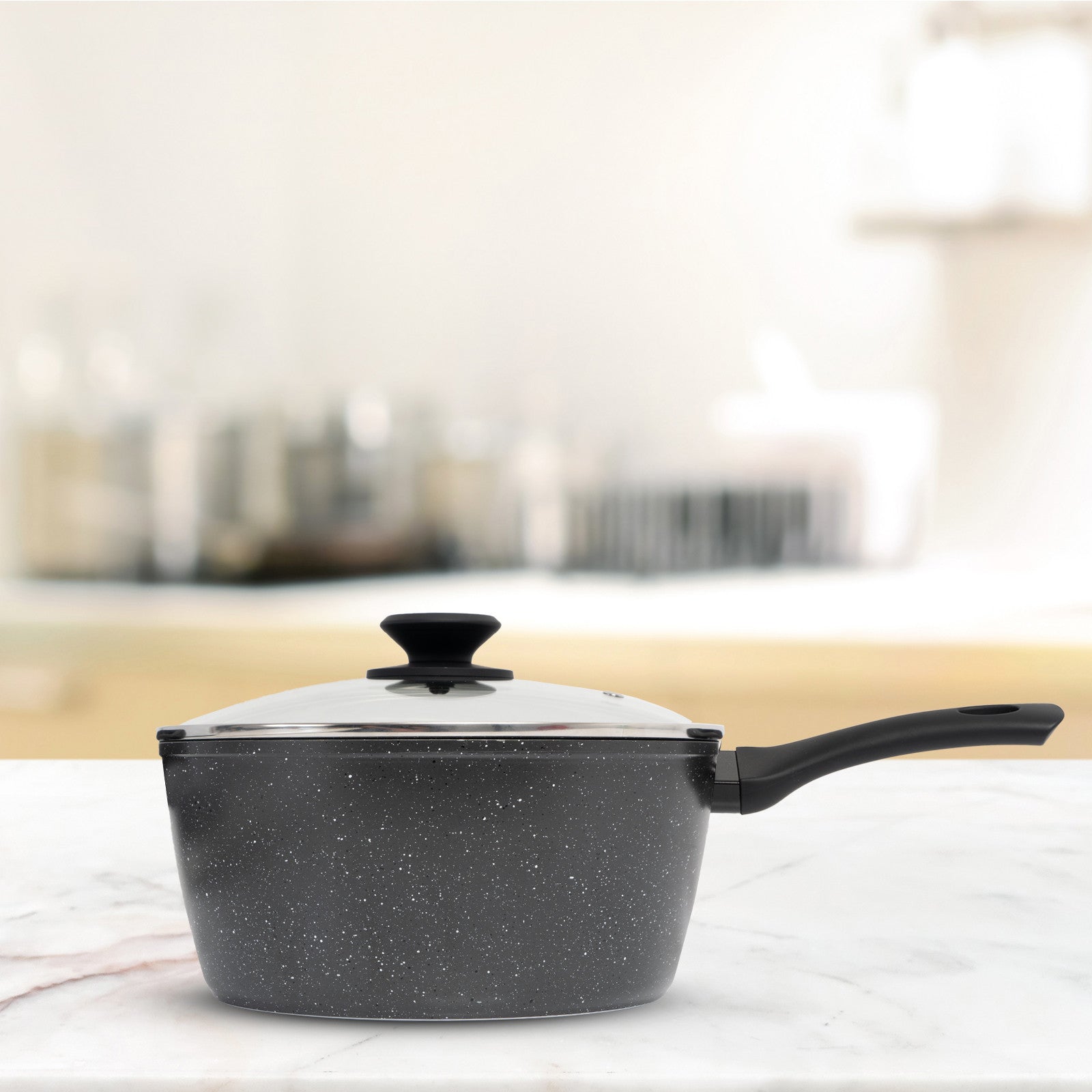 Stone Chef Forged Saucepan With Lid Cookware Kitchen Black 20cm V160-10004353