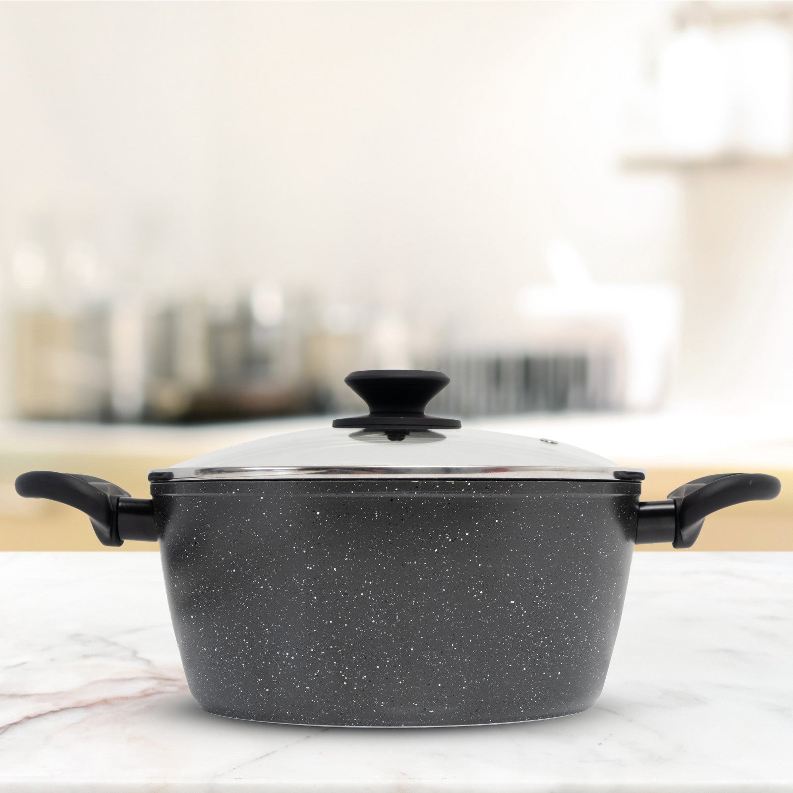 Stone Chef Forged Casserole With Lid Cookware Kitchen Black 24cm V160-10004354