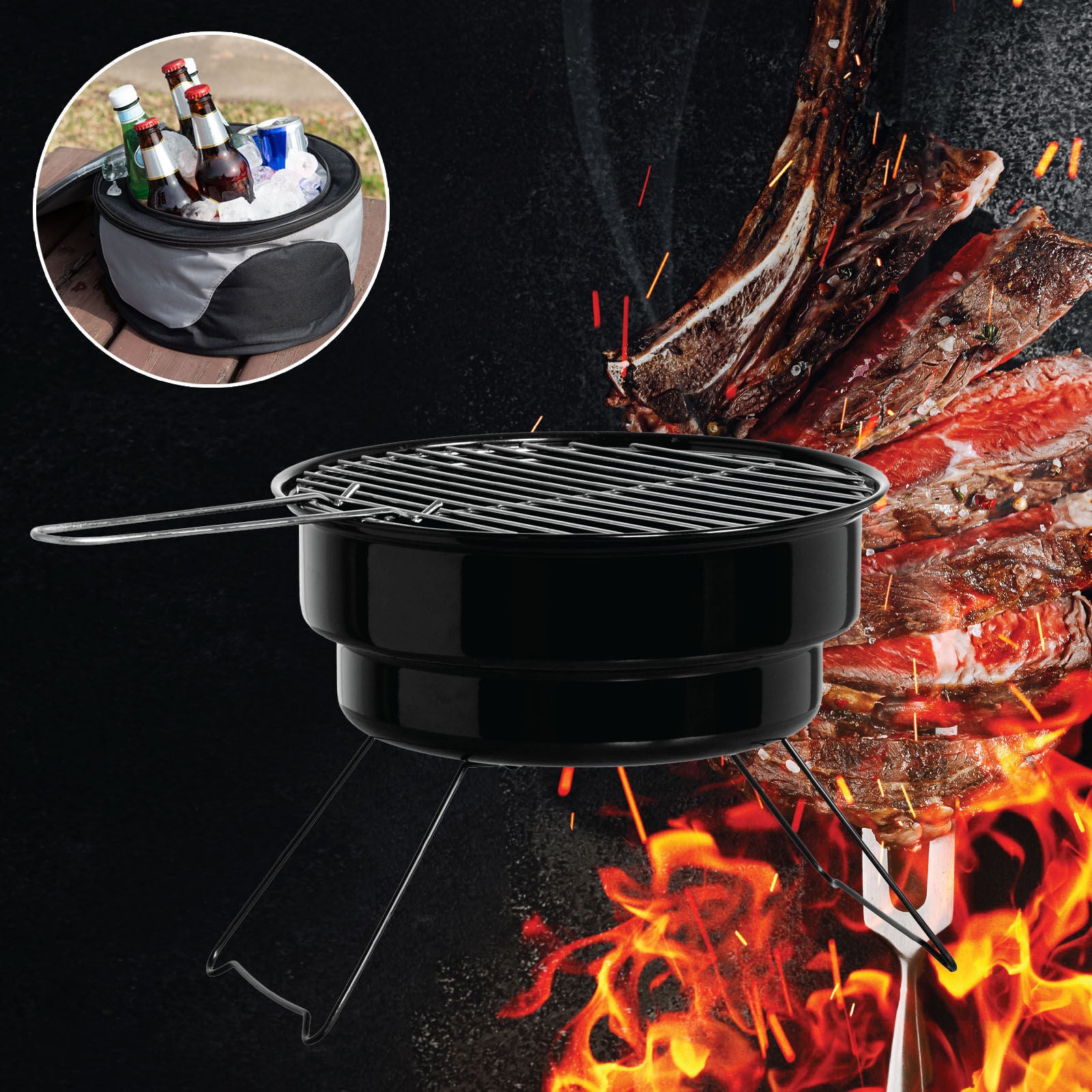 Havana Outdoors 2-IN-1 BBQ Grill Cooler Combo Set Outdoor Camping Picnic V160-10004384