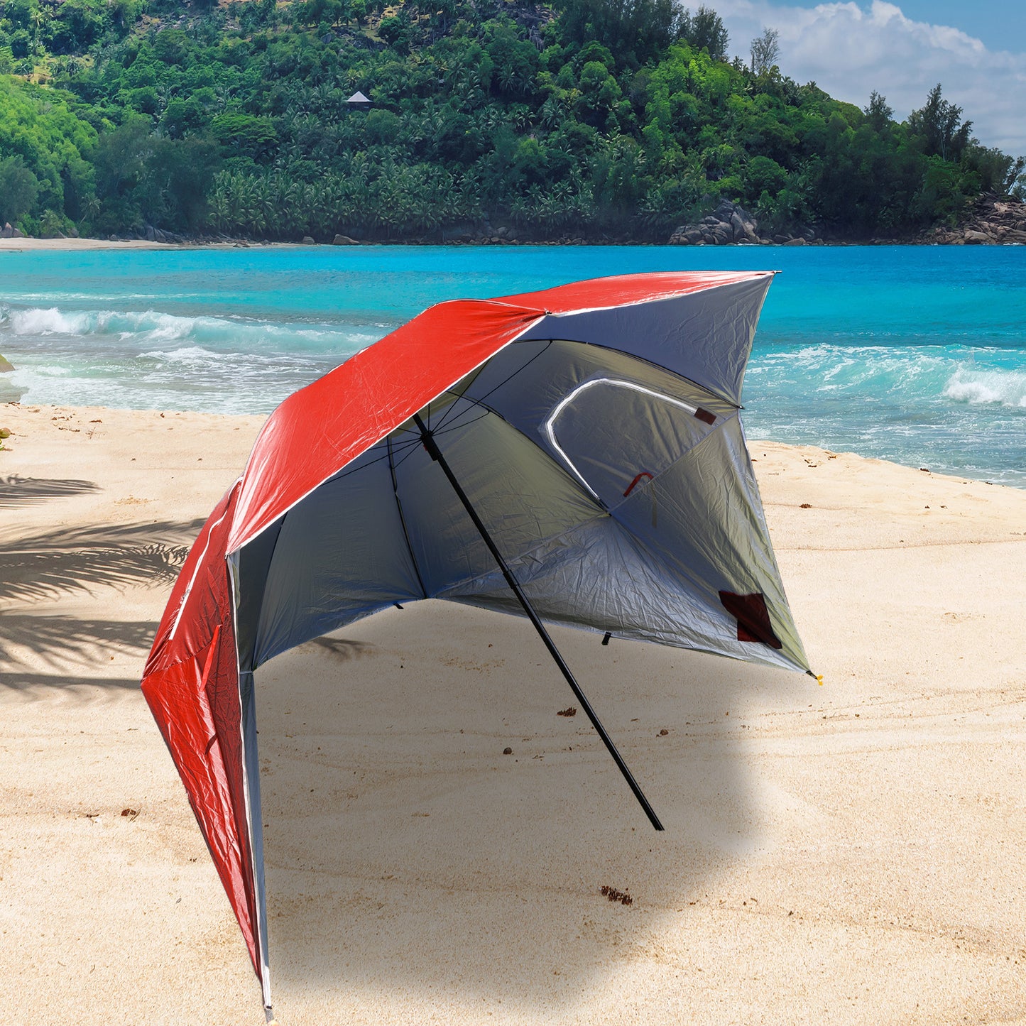 Havana Outdoors Beach Umbrella 2.4M Outdoor Garden Beach Portable Shade Shelter - Red V160-10004415
