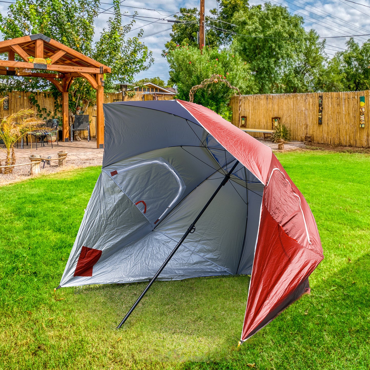 Havana Outdoors Beach Umbrella 2.4M Outdoor Garden Beach Portable Shade Shelter - Red V160-10004415