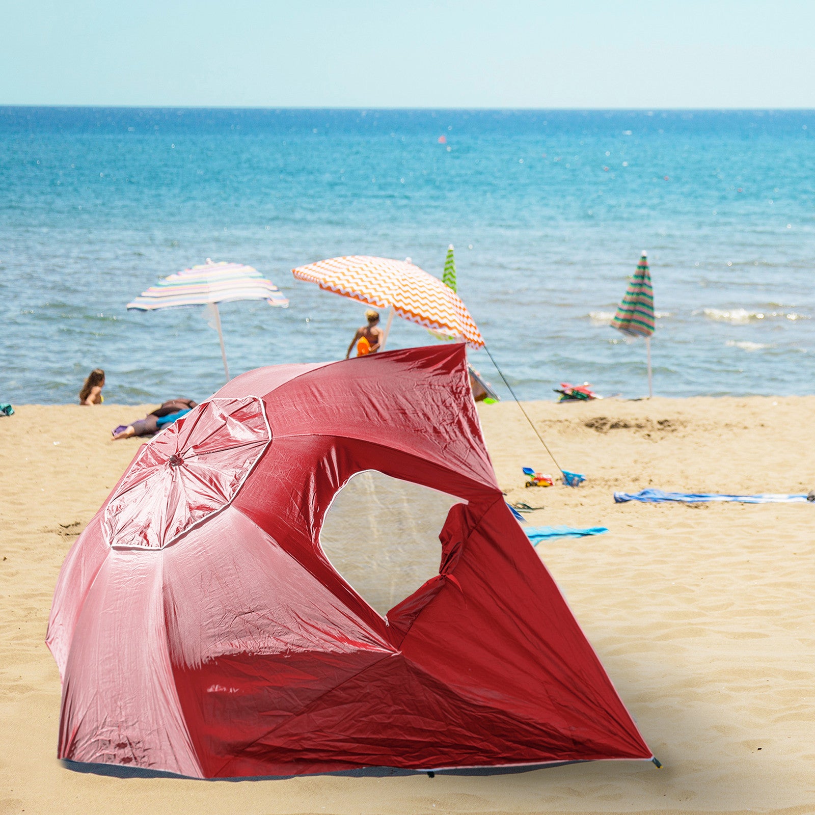 Havana Outdoors Beach Umbrella 2.4M Outdoor Garden Beach Portable Shade Shelter - Red V160-10004415