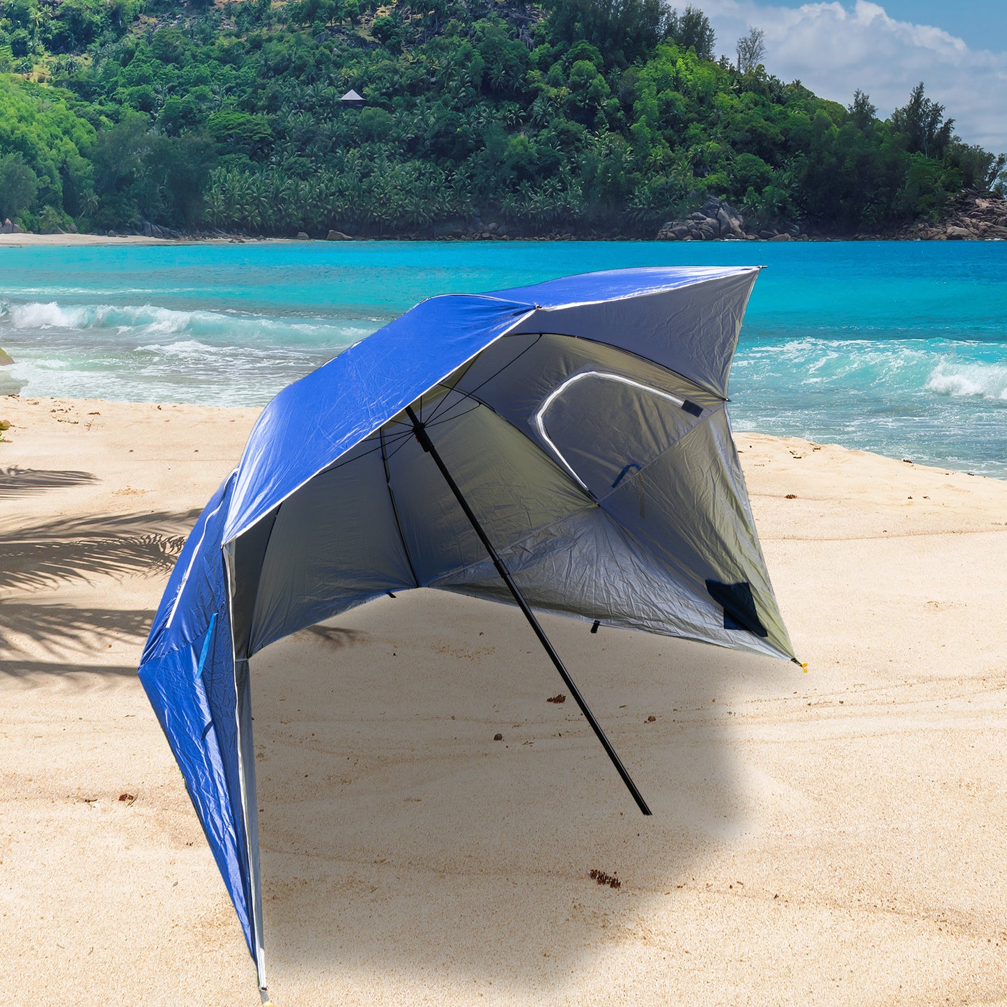 Havana Outdoors Beach Umbrella 2.4M Outdoor Garden Beach Portable Shade Shelter - Blue V160-10004416