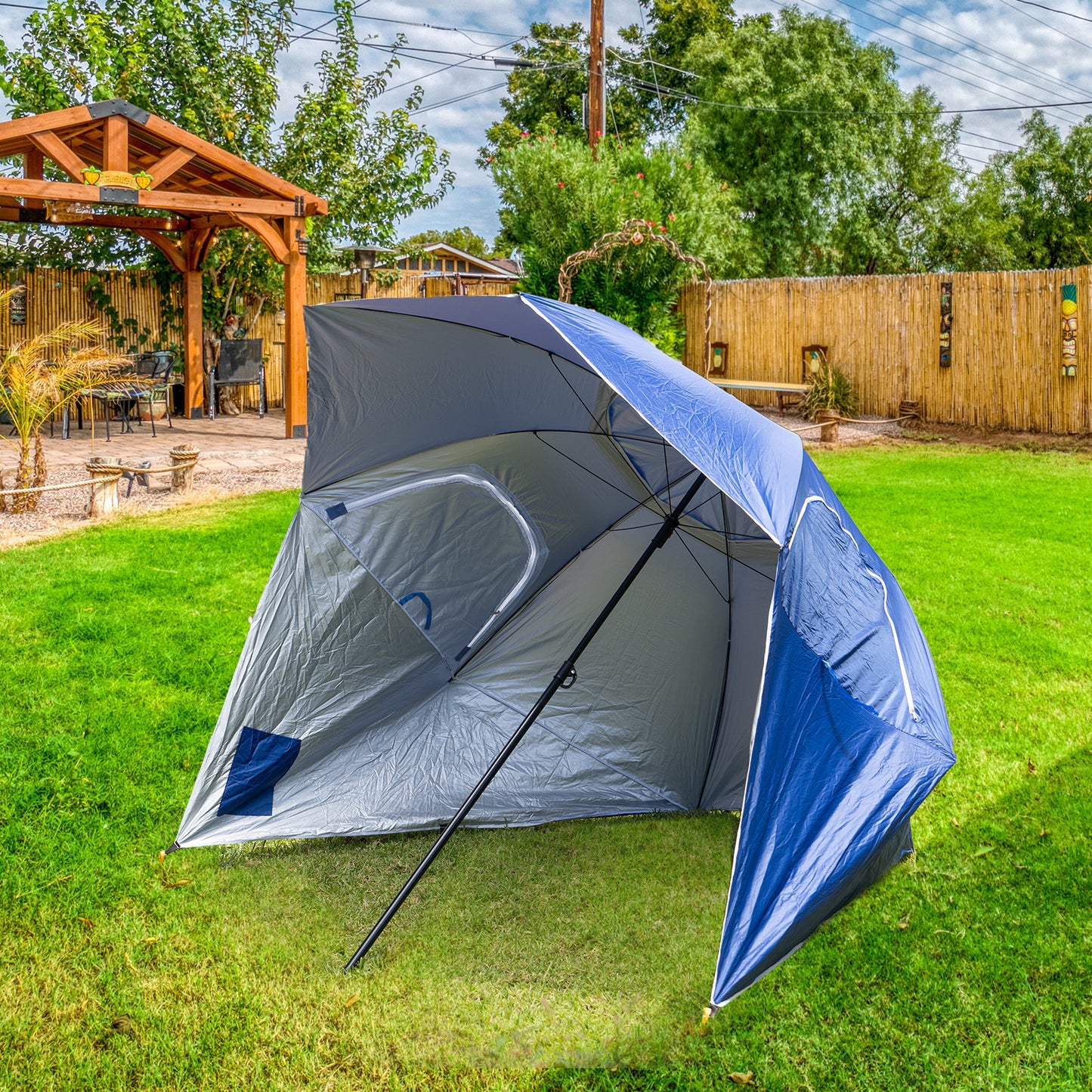 Havana Outdoors Beach Umbrella 2.4M Outdoor Garden Beach Portable Shade Shelter - Blue V160-10004416