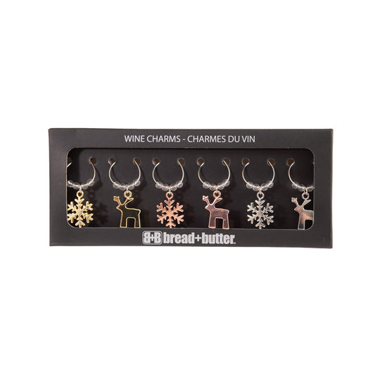 Bread and Butter (3) Snowflake and (3) Reindeer Wie Glass Charms - 6 Pack V160-10004438