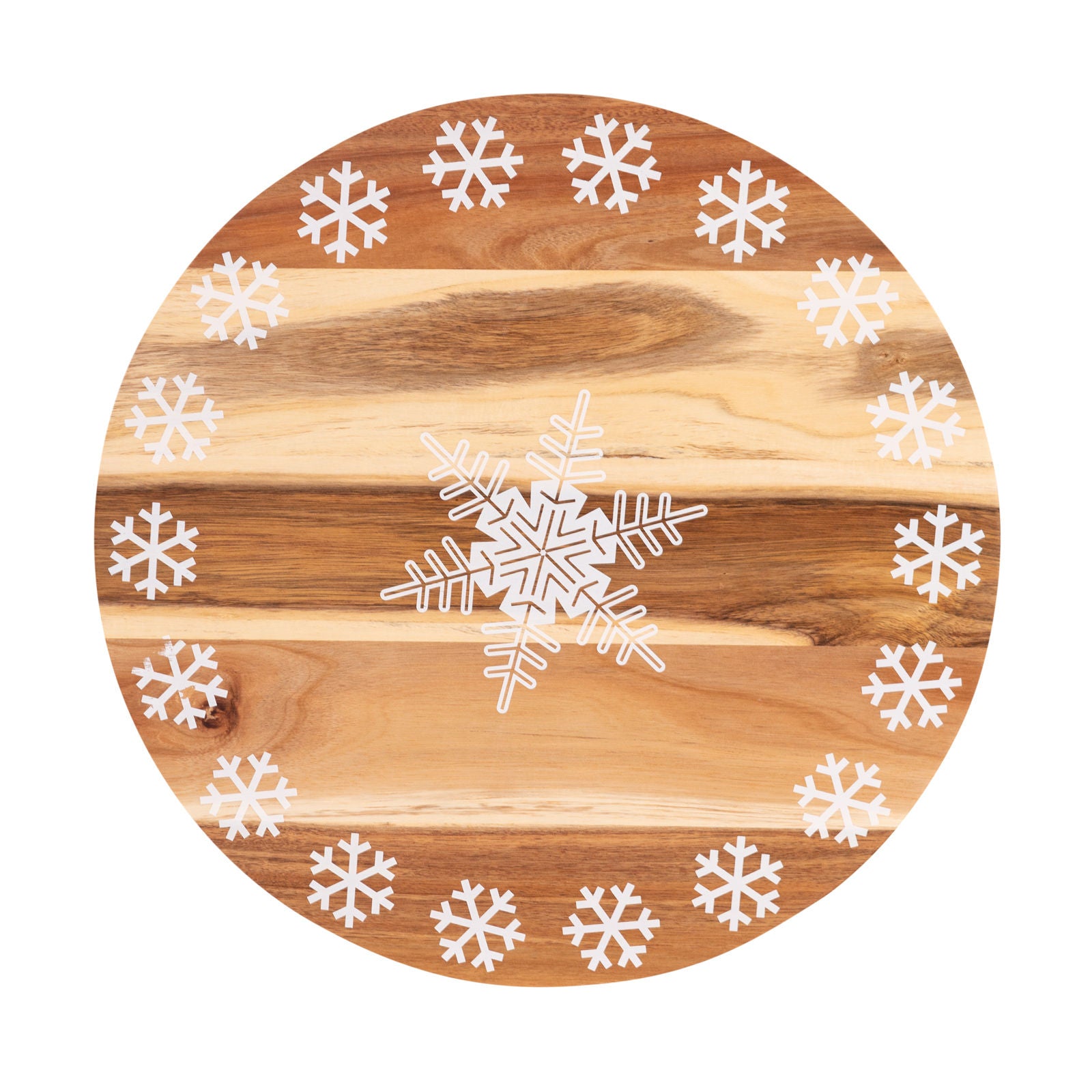 Bread and Butter 18 Inch Print Wooden Lazy Susan Tray - White Snowflake V160-10004449