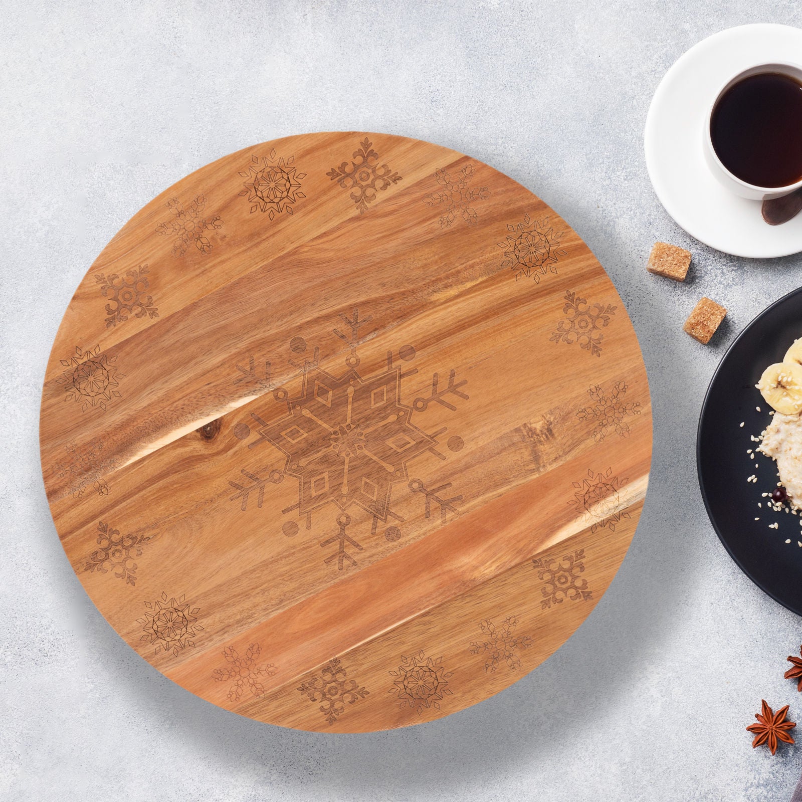 Bread and Butter 18 Inch Wooden Lazy Susan Tray - Wood Snowflake V160-10004452