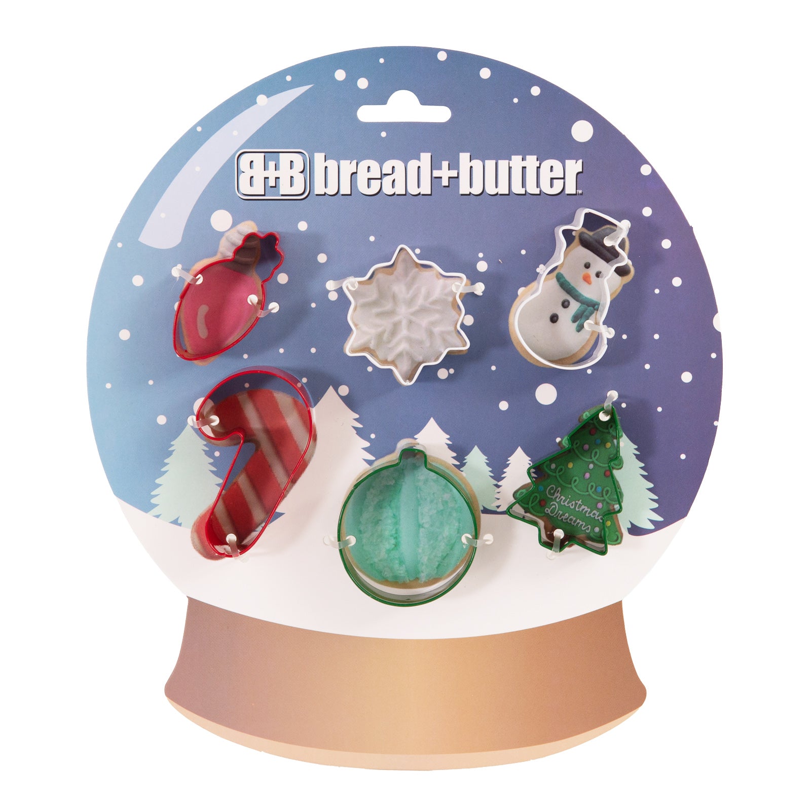 Bread and Butter Cookie Cutter - Globe, Flake, SnowMan, Cane, Sock, Tree - 6 Pk V160-10004463