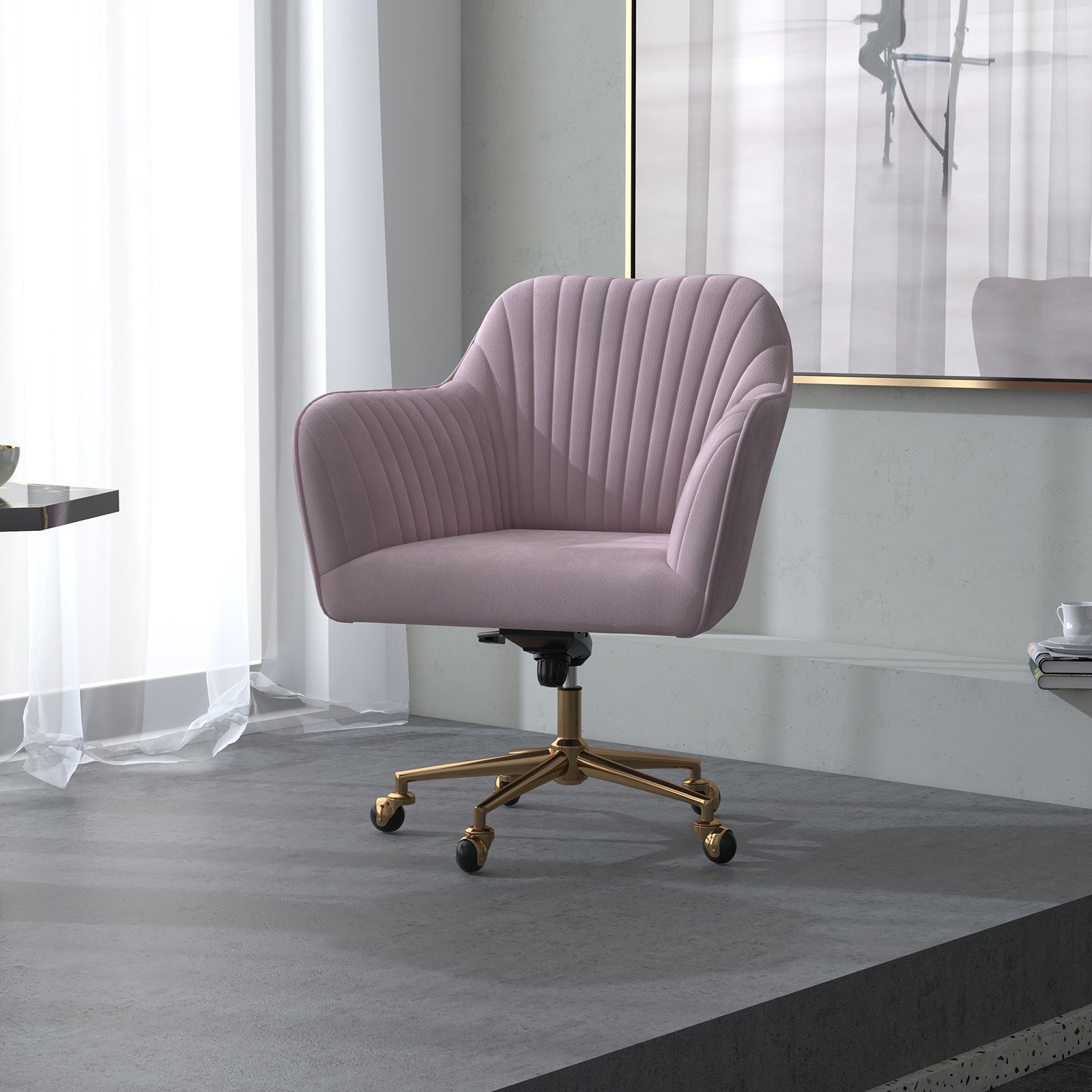 Casa Decor Arles Velvet Office Chair Mid Back Swivel Height Adjustable Blush V160-10004478