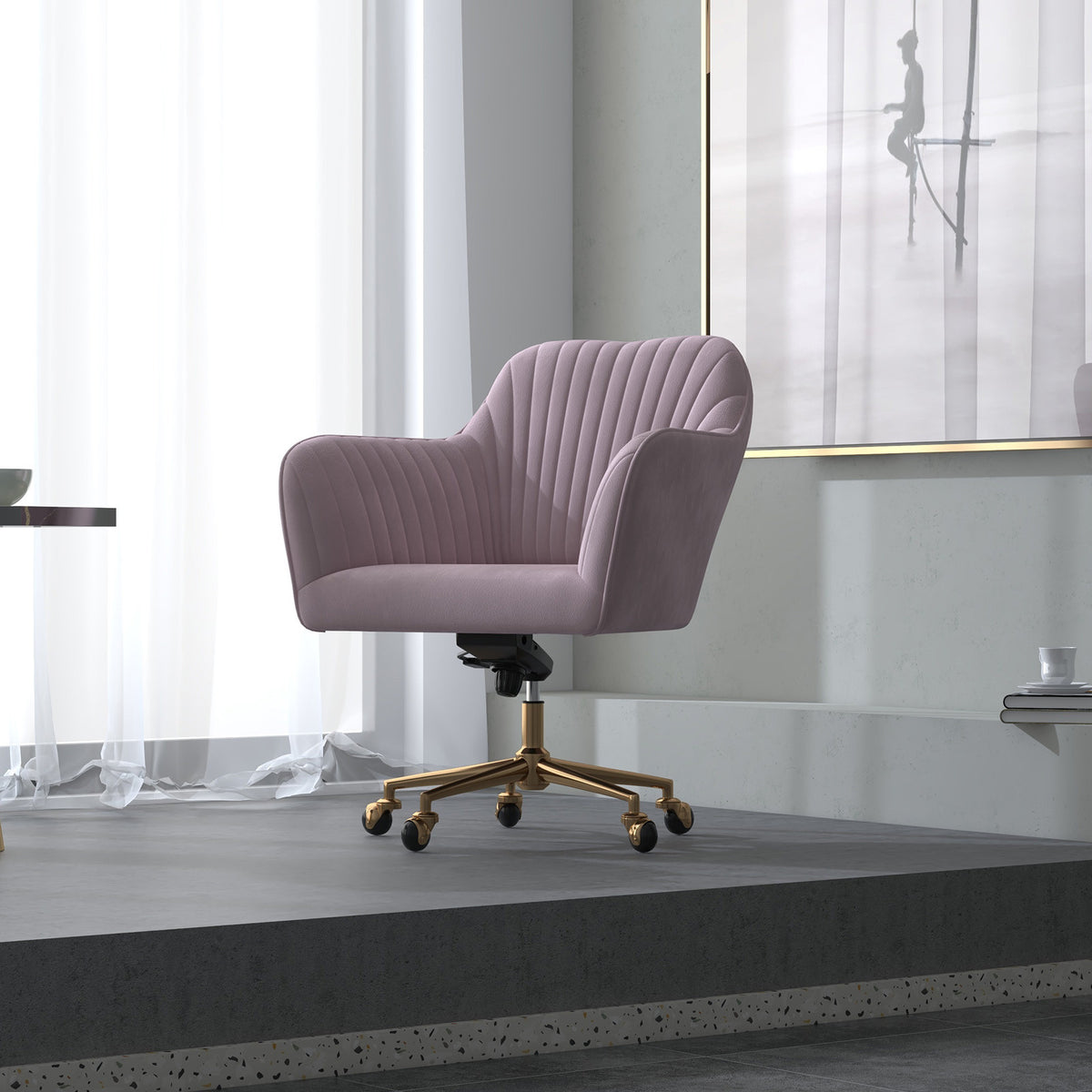 Casa Decor Arles Velvet Office Chair Mid Back Swivel Height Adjustable Blush V160-10004478
