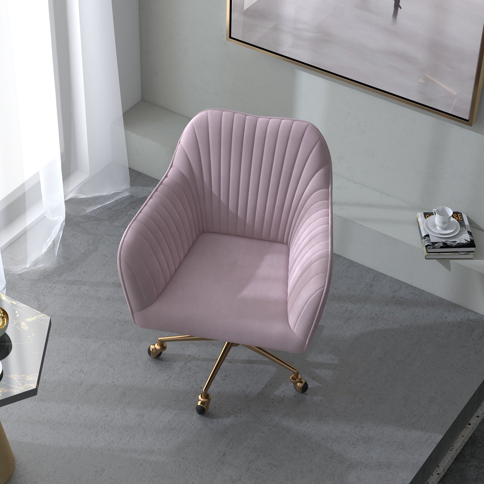 Casa Decor Arles Velvet Office Chair Mid Back Swivel Height Adjustable Blush V160-10004478