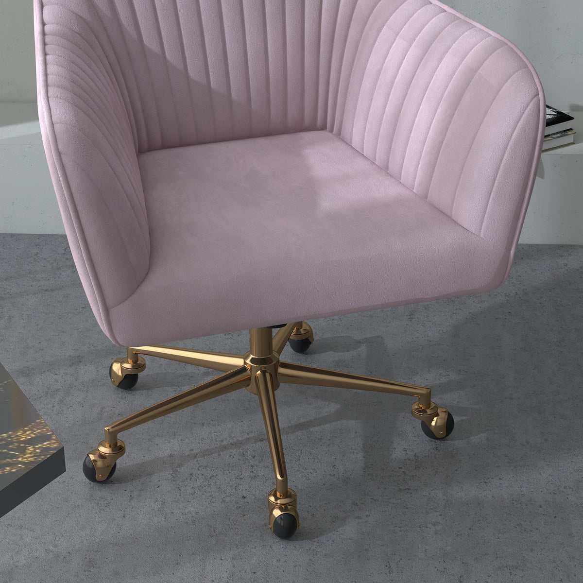 Casa Decor Arles Velvet Office Chair Mid Back Swivel Height Adjustable Blush V160-10004478