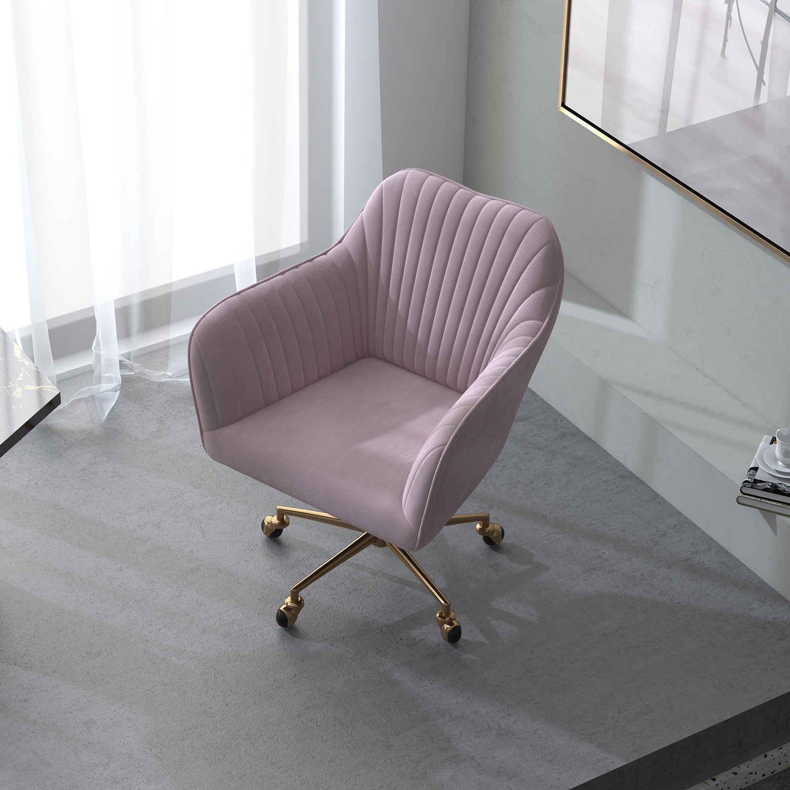 Casa Decor Arles Velvet Office Chair Mid Back Swivel Height Adjustable Blush V160-10004478