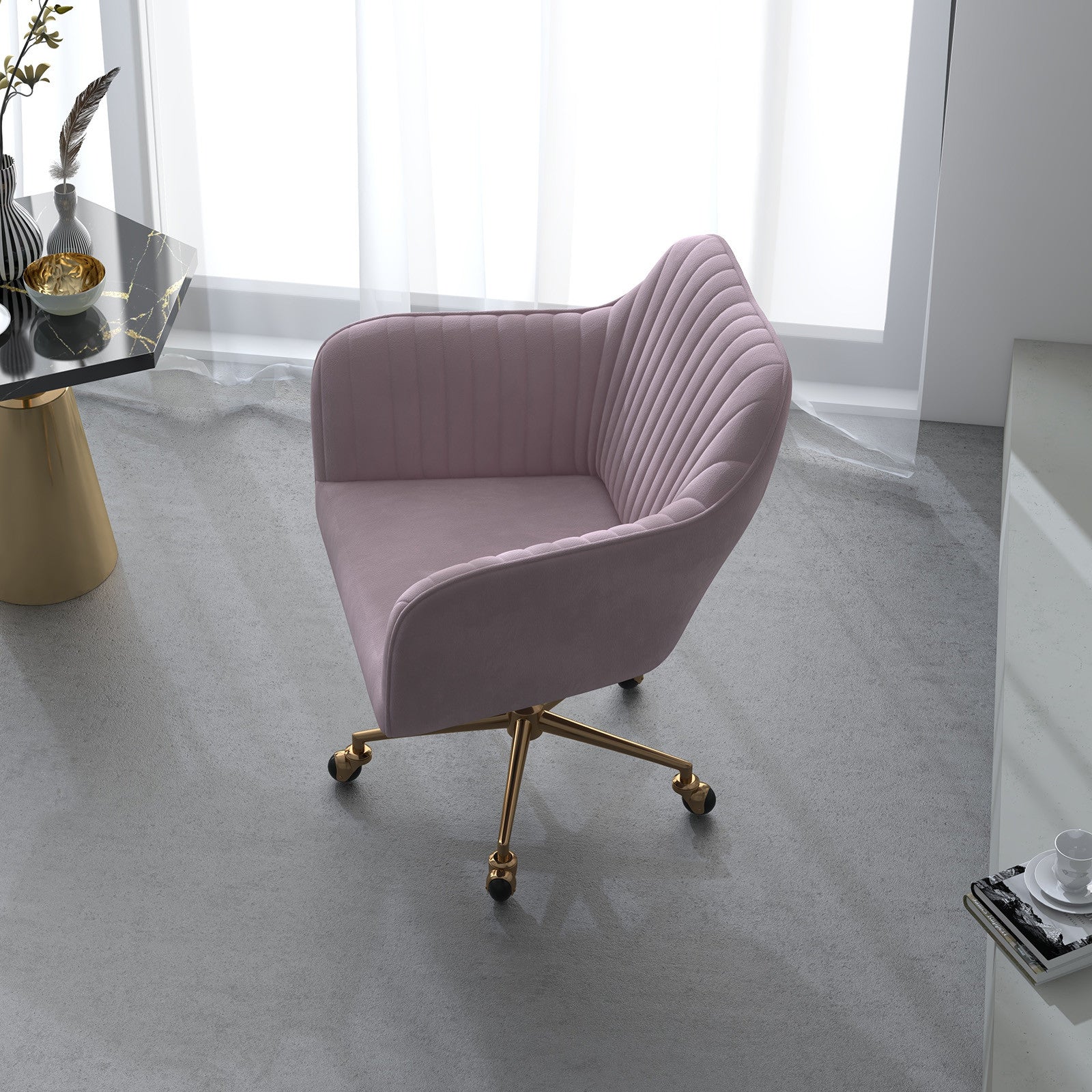 Casa Decor Arles Velvet Office Chair Mid Back Swivel Height Adjustable Blush V160-10004478