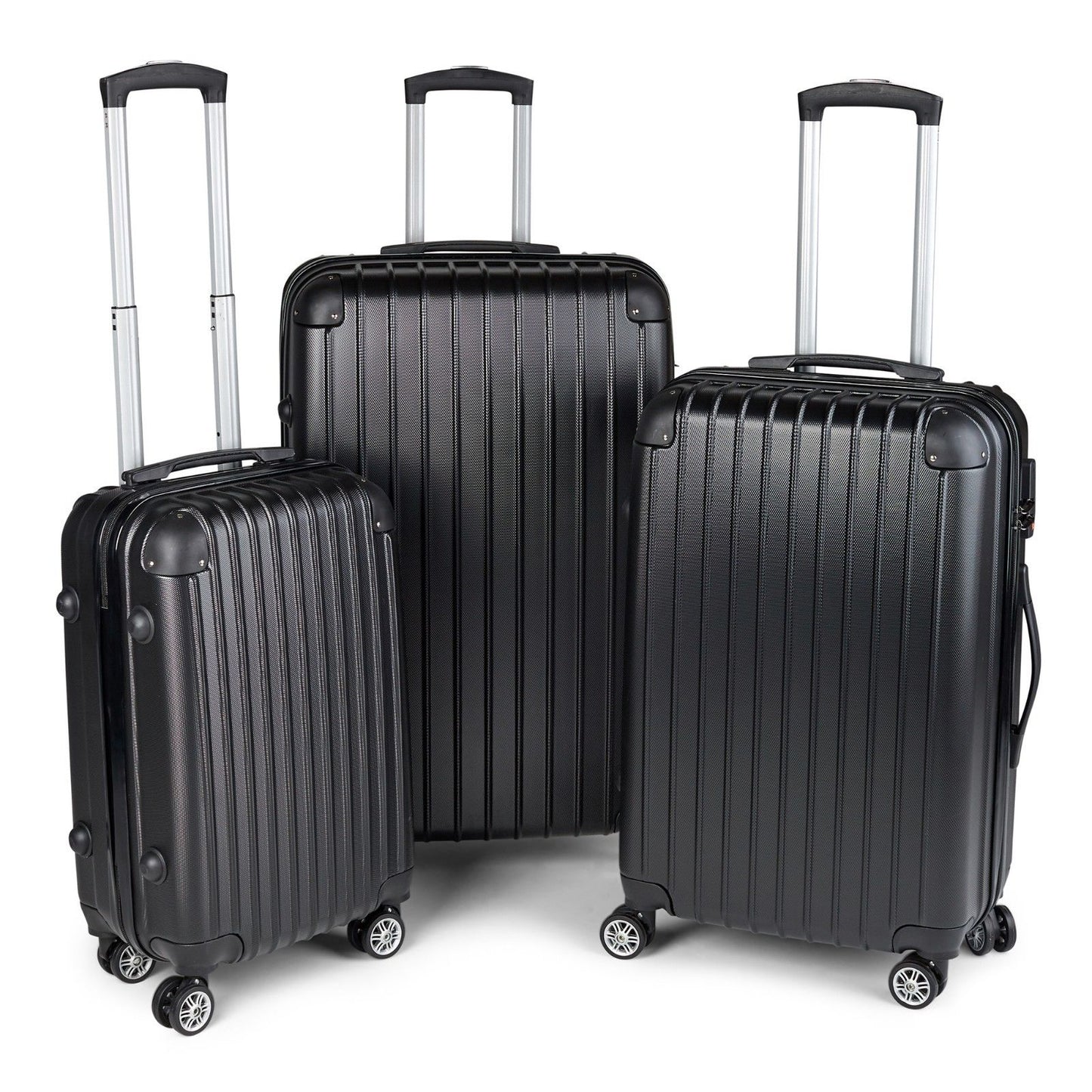 Milano Premium 3pc ABS Luggage Suitcase Luxury Hard Case Shockproof Travel Set - Black V160-151170
