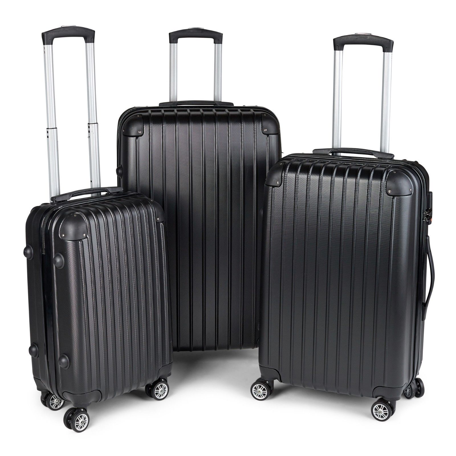 Milano Premium 3pc ABS Luggage Suitcase Luxury Hard Case Shockproof Travel Set - Black V160-151170
