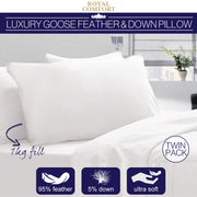 Royal Comfort Goose Down Feather Pillows 1000GSM 100% Cotton Cover - Twin Pack V160-201095