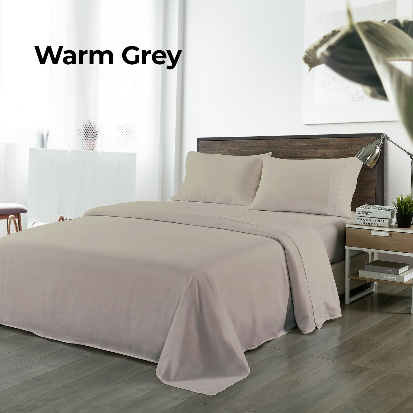Royal Comfort Bamboo Blended Sheet & Pillowcases Set 1000TC Ultra Soft Bedding - Double - Warm Grey V160-201995