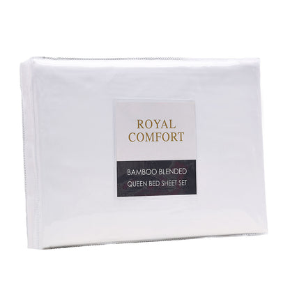 Royal Comfort Bamboo Blended Sheet & Pillowcases Set 1000TC Ultra Soft Bedding - Queen - White V160-201996