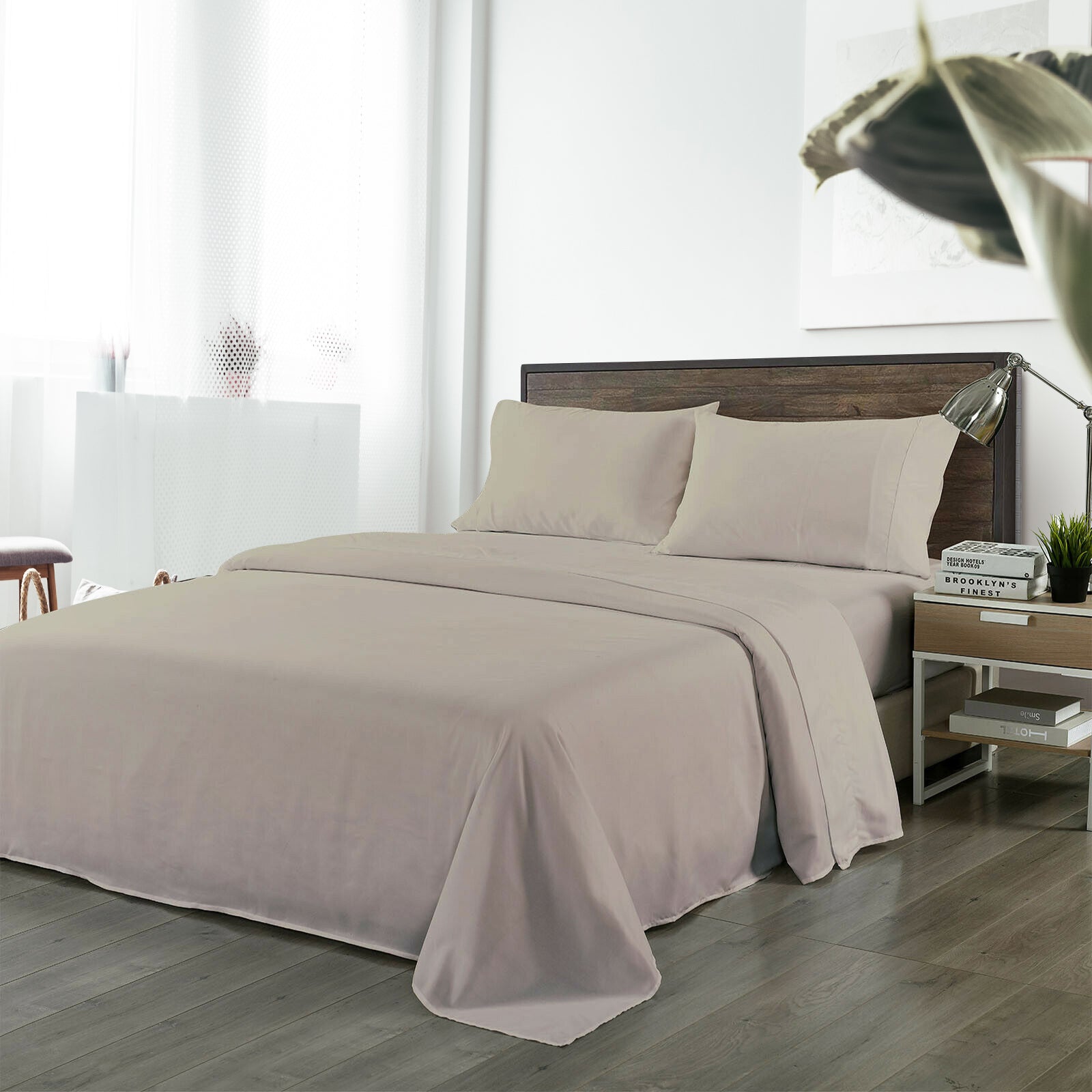 Royal Comfort Bamboo Blended Sheet & Pillowcases Set 1000TC Ultra Soft Bedding - Queen - Warm Grey V160-201999