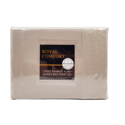 Royal Comfort Bamboo Blended Sheet & Pillowcases Set 1000TC Ultra Soft Bedding - Queen - Warm Grey V160-201999