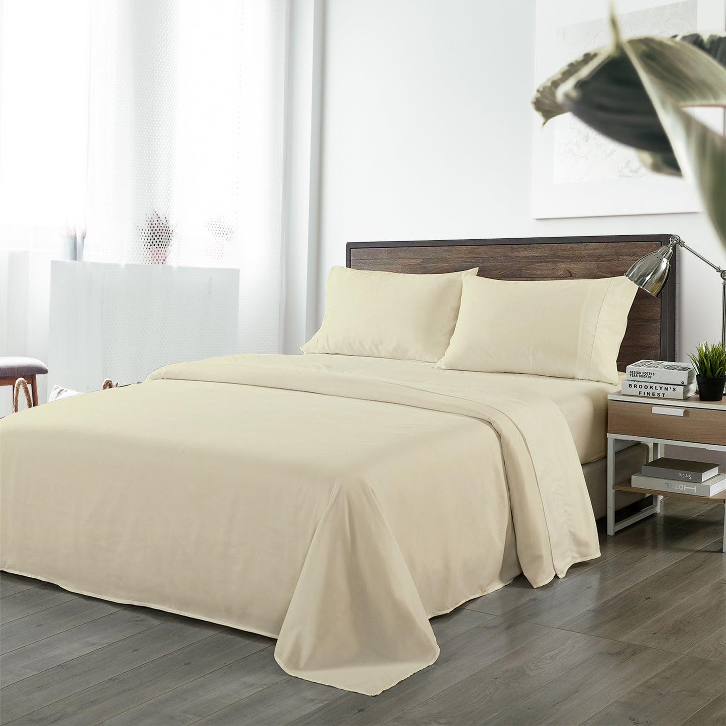 Royal Comfort Bamboo Blended Sheet & Pillowcases Set 1000TC Ultra Soft Bedding - King - Ivory V160-202001