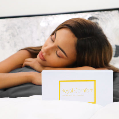 Royal Comfort Mulberry Soft Silk Hypoallergenic Pillowcase Twin Pack 51 x 76cm - Charcoal V160-202025