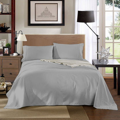 Kensington 1200 Thread Count 100% Egyptian Cotton Sheet Set Stripe Hotel Grade - King - Silver V160-202142