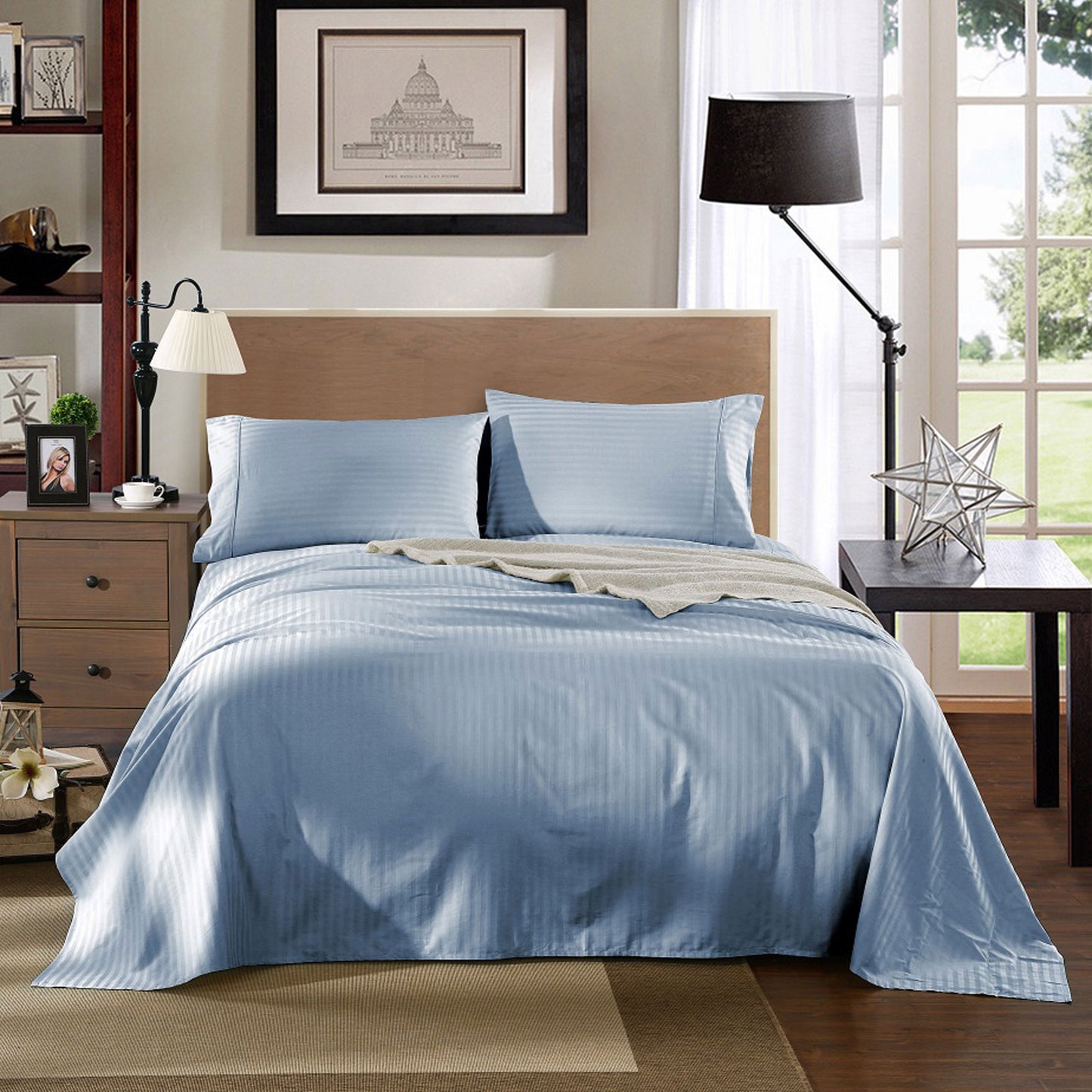 Kensington 1200 Thread Count 100% Egyptian Cotton Sheet Set Stripe Hotel Grade - King - Chambray V160-202144