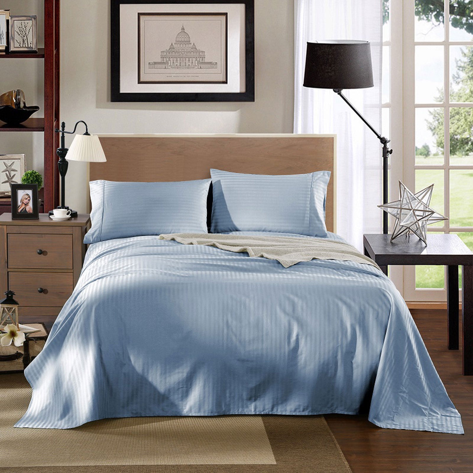 Kensington 1200 Thread Count 100% Egyptian Cotton Sheet Set Stripe Hotel Grade - King - Chambray V160-202144