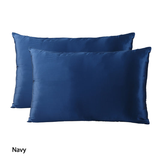 Royal Comfort Mulberry Soft Silk Hypoallergenic Pillowcase Twin Pack 51 x 76cm - Navy V160-204370