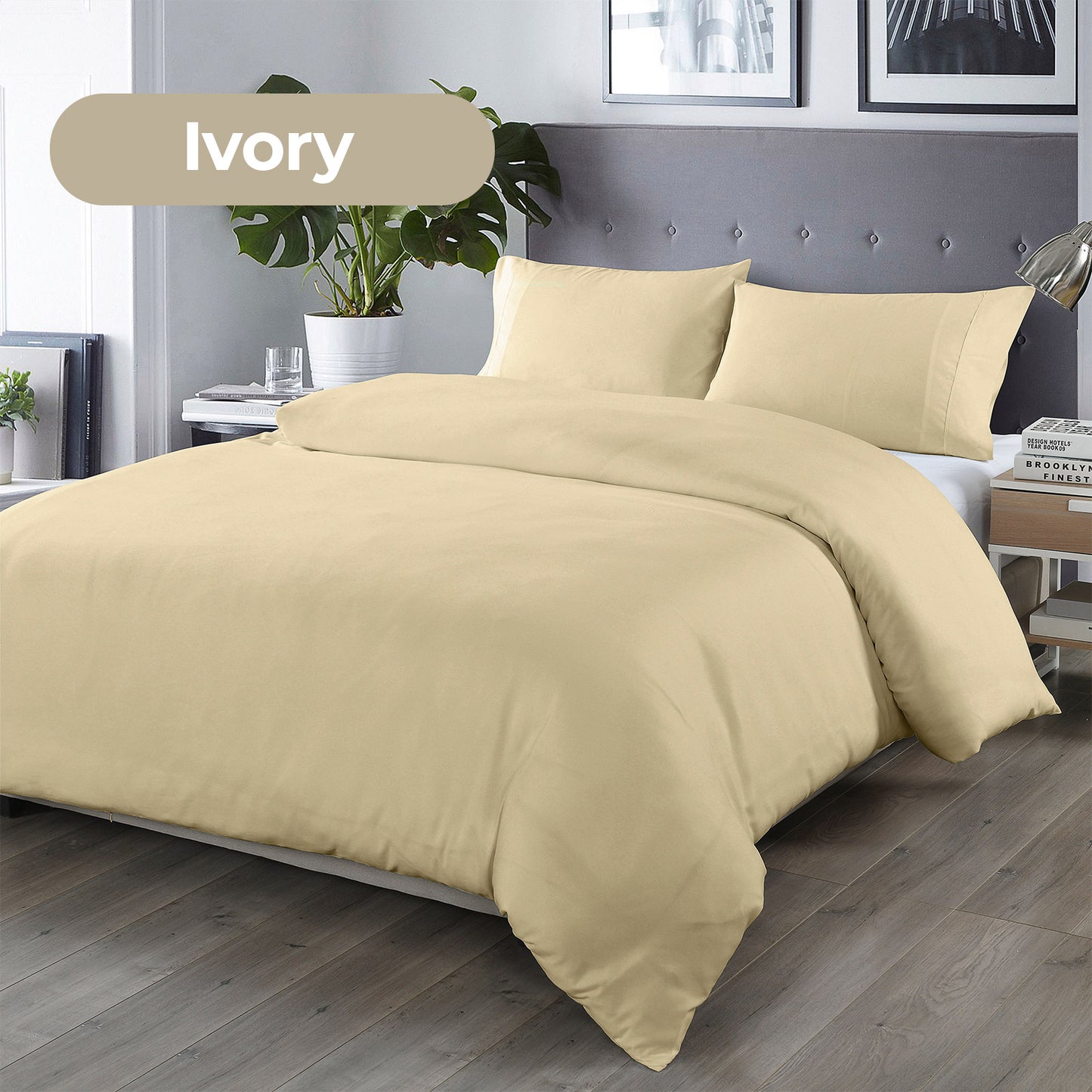 Royal Comfort Bamboo Blended Quilt Cover Set 1000TC Ultra Soft Luxury Bedding - Double - Ivory V160-204821