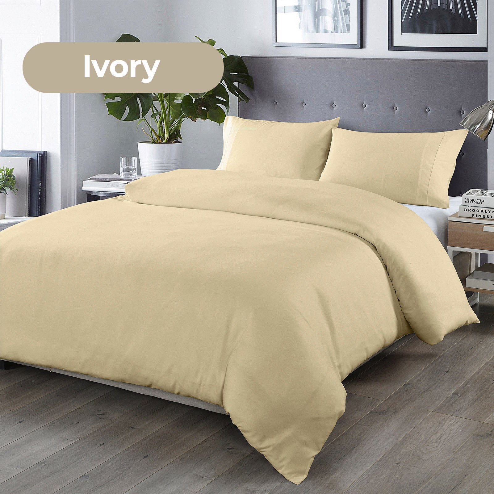 Royal Comfort Bamboo Blended Quilt Cover Set 1000TC Ultra Soft Luxury Bedding - Double - Ivory V160-204821