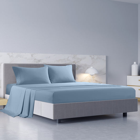 Royal Comfort 1000TC Hotel Grade Bamboo Cotton Sheets Pillowcases Set Ultrasoft - Queen - Blue Fog V160-204909