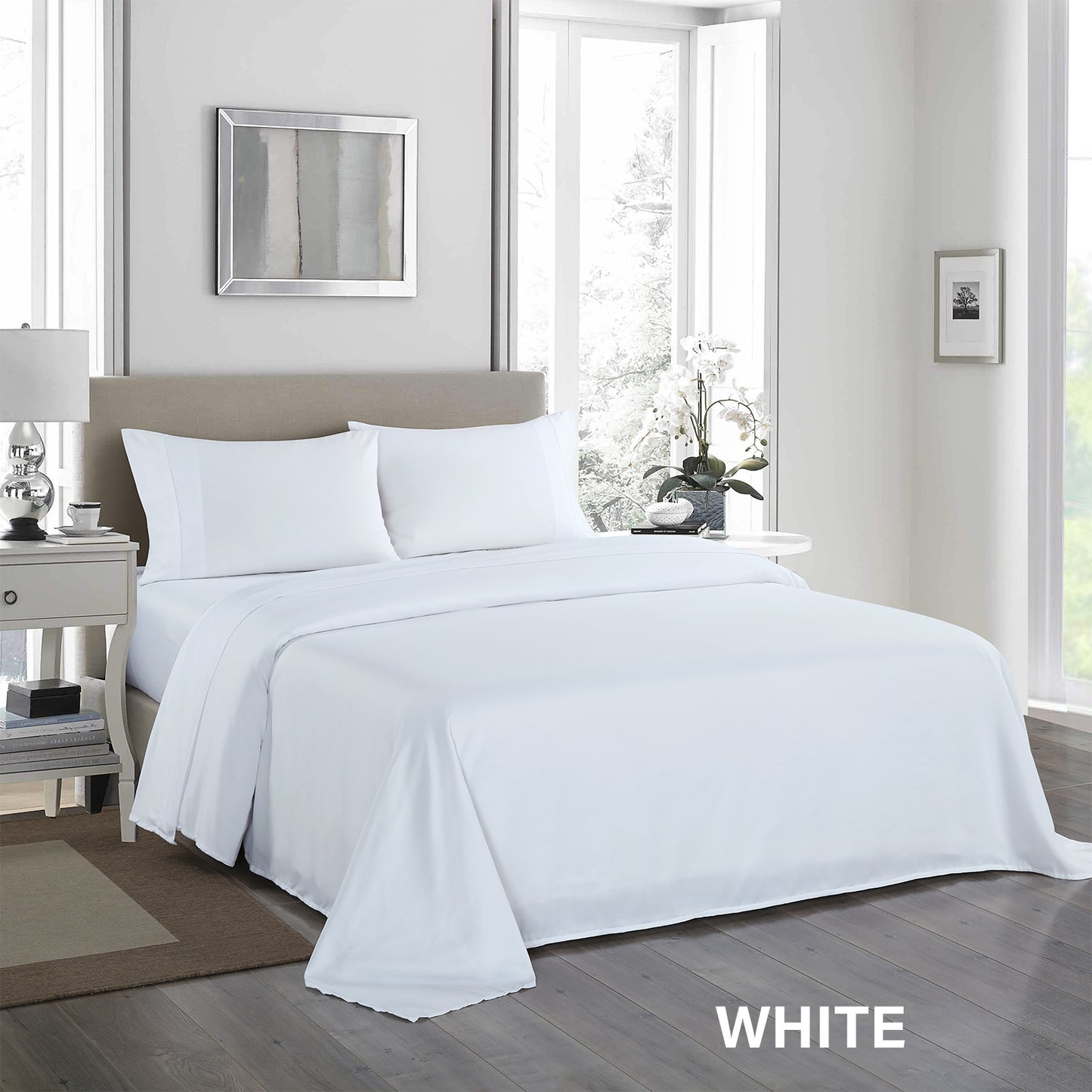 Royal Comfort 1200 Thread Count Sheet Set 4 Piece Ultra Soft Satin Weave Finish - Double - White V160-205601