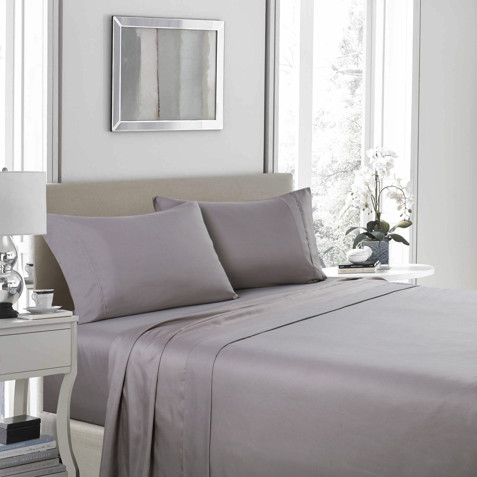 Royal Comfort 1200 Thread Count Sheet Set 4 Piece Ultra Soft Satin Weave Finish - Double - Charcoal V160-205602