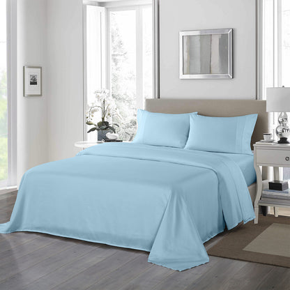 Royal Comfort 1200 Thread Count Sheet Set 4 Piece Ultra Soft Satin Weave Finish - Double - Sky Blue V160-205603