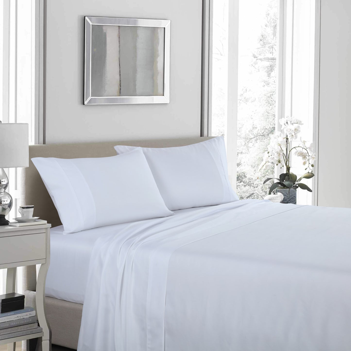 Royal Comfort 1200 Thread Count Sheet Set 4 Piece Ultra Soft Satin Weave Finish - King - White V160-205609